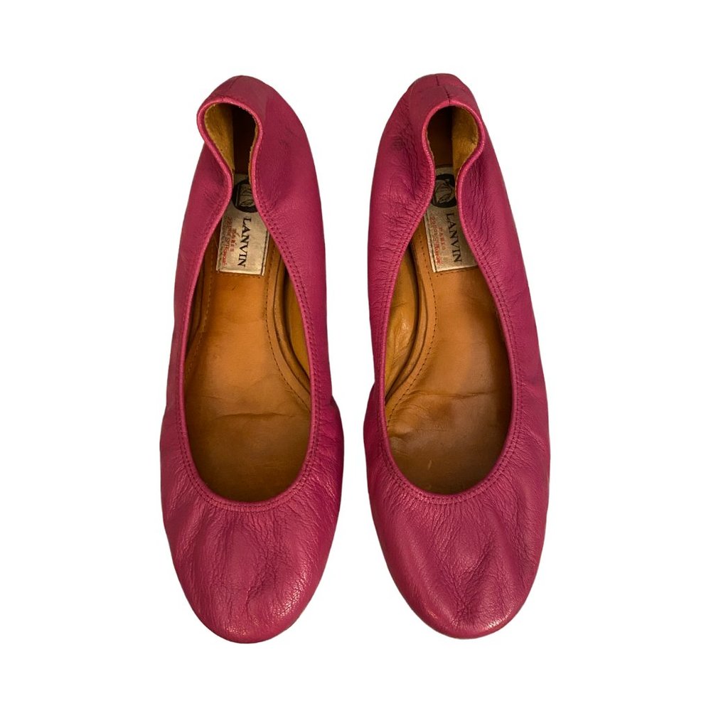 Lanvin Fuchsia Scrunched Leather Ballerina Flats